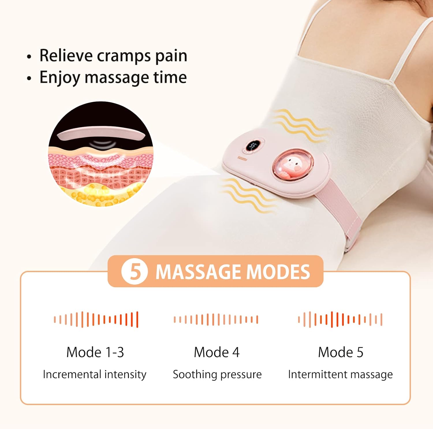 Portable Heating Pads Fast Heating Belly Wrap Belt with 3 Heat Levels and 5 Massage Modes Back or Belly Heating Pad for Women and Girl Portable USB