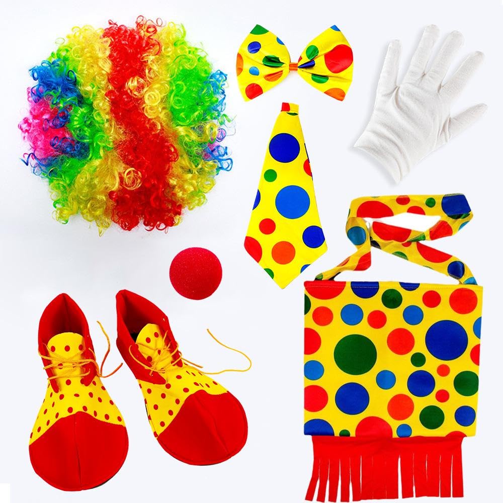 Set da Clown per Giochi di Ruolo con Parrucca Arcobaleno E Accessori per, Feste di Halloween, Carnevale, Feste di Compleanno, Spettacoli, Style C