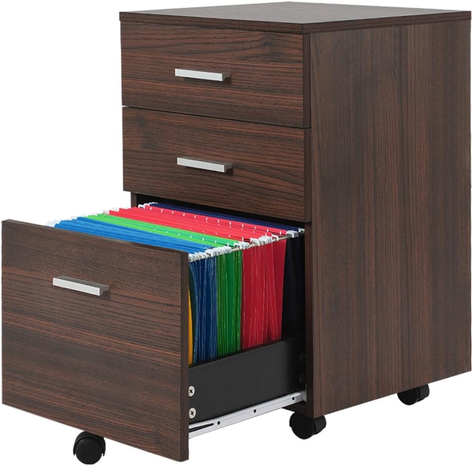 DEVAISE 3 Drawer Wood File Cabinet, Fits Letter Size File Folders (Dark Oak)