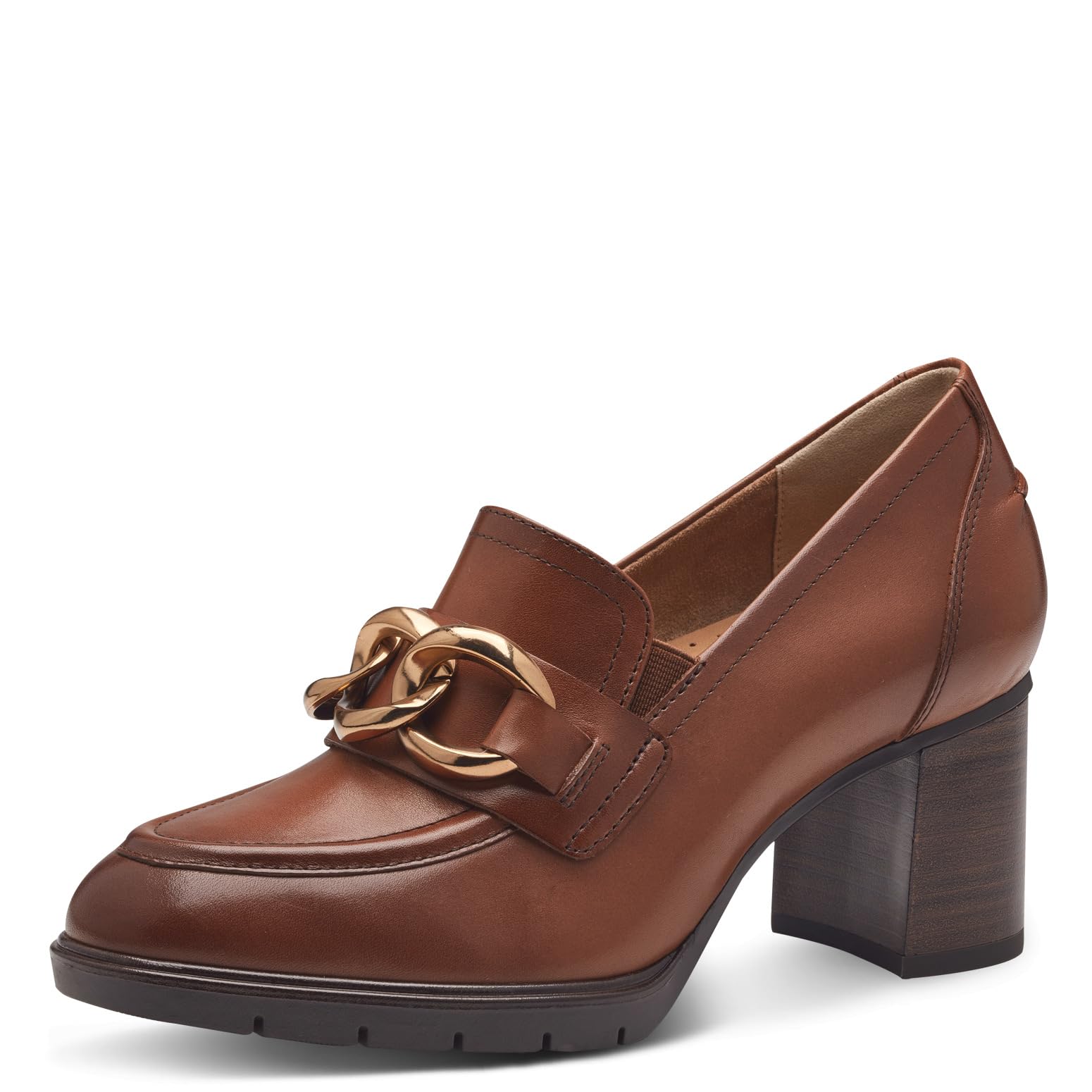 Tamaris Comfort Women’s Loafers Leather with Block Heel , Cognac, 4 UK