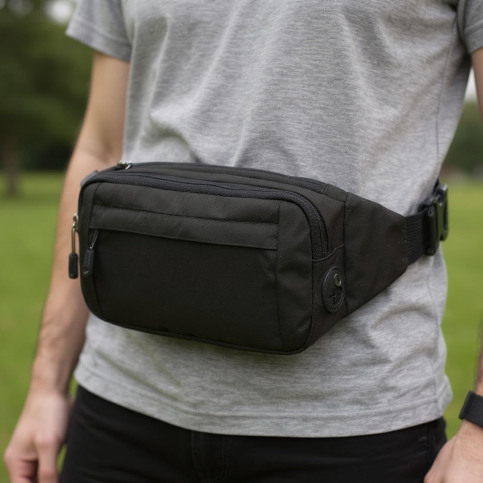 Sac Banane Homme Femme avec Sangle rallonge, Sac Ceinture imperméable à Plusieurs Poches, Sac de Course pour Voyage, randonnée et Usage Quotidien, 23 x 4 x 12 cm