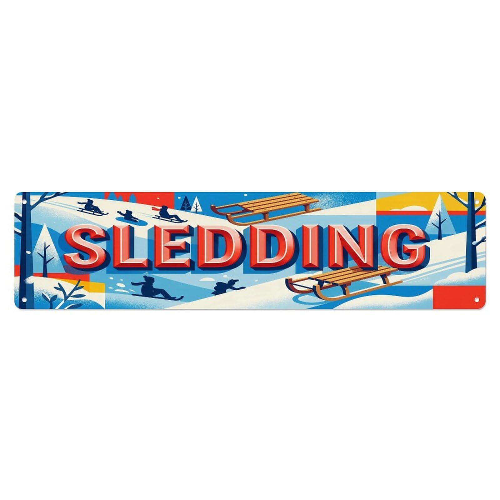 Olhnbad 4X16inch(10X40cm) Vintage Sledding Outdoor Activity Sports Metal Tin Sign