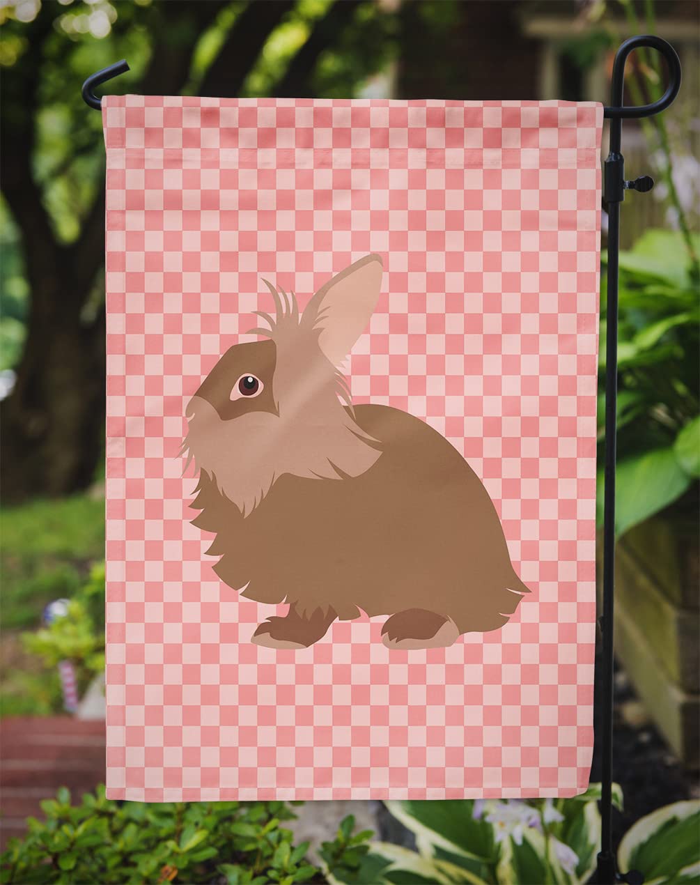 Caroline's Treasures BB7960GF Lionhead Rabbit Pink Check Flag Garden Size , Small, multicolor