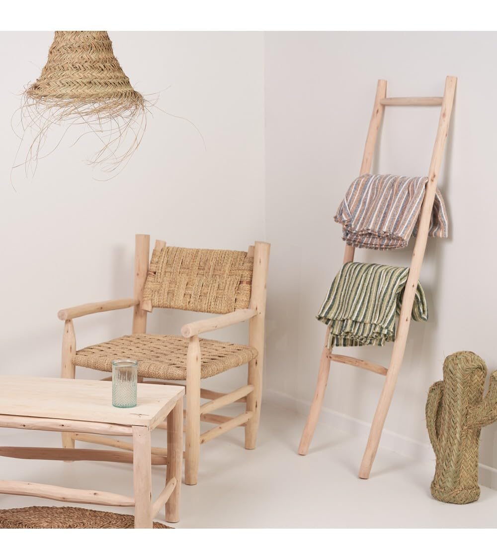 Cesteria Aparici Toallero de Madera Natural 150x45 cm Escalera de decoración Estilo Mediterráneo. Escalera Ropa