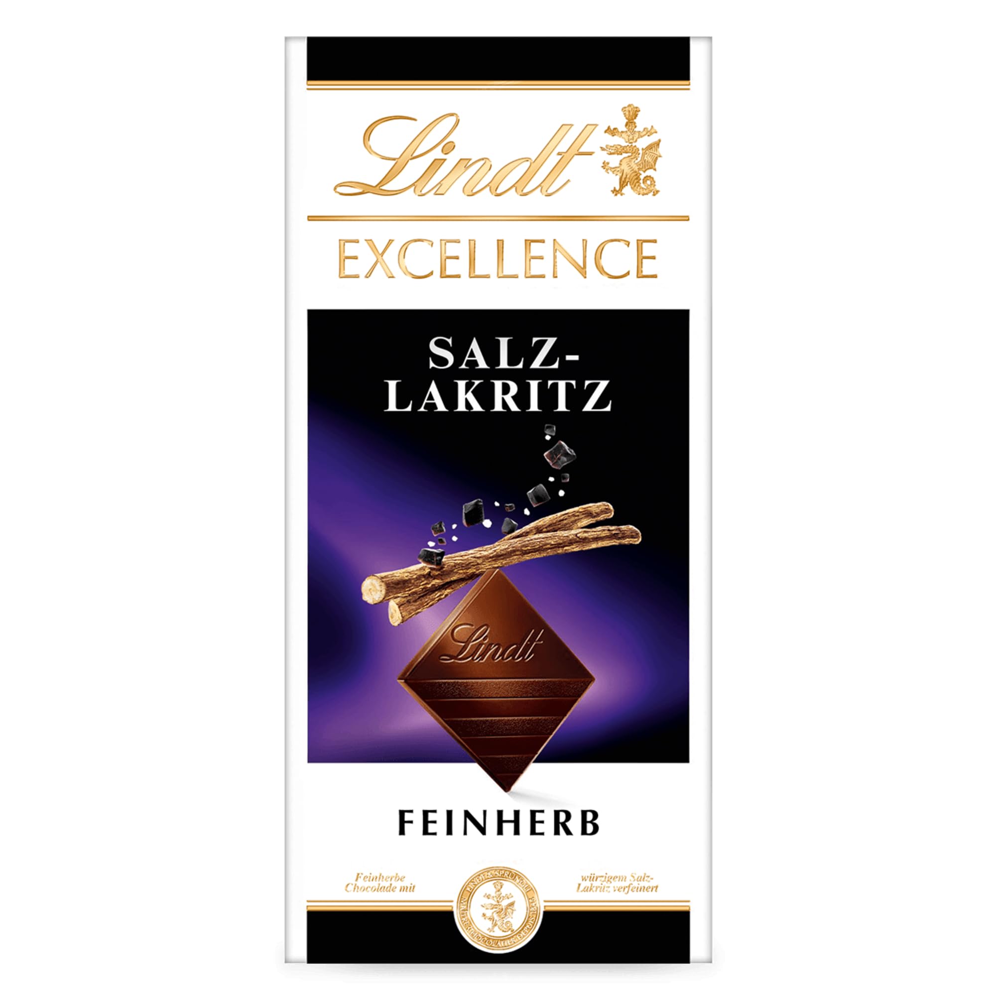 Lindt EXCELLENCE Salz-Lakritz - Feinherbe Schokolade | 100 g Tafel | Mit würzigem Salz-Lakritz | Intensiver Kakao-Geschmack | Dunkle Schokolade | Schokoladengeschenk