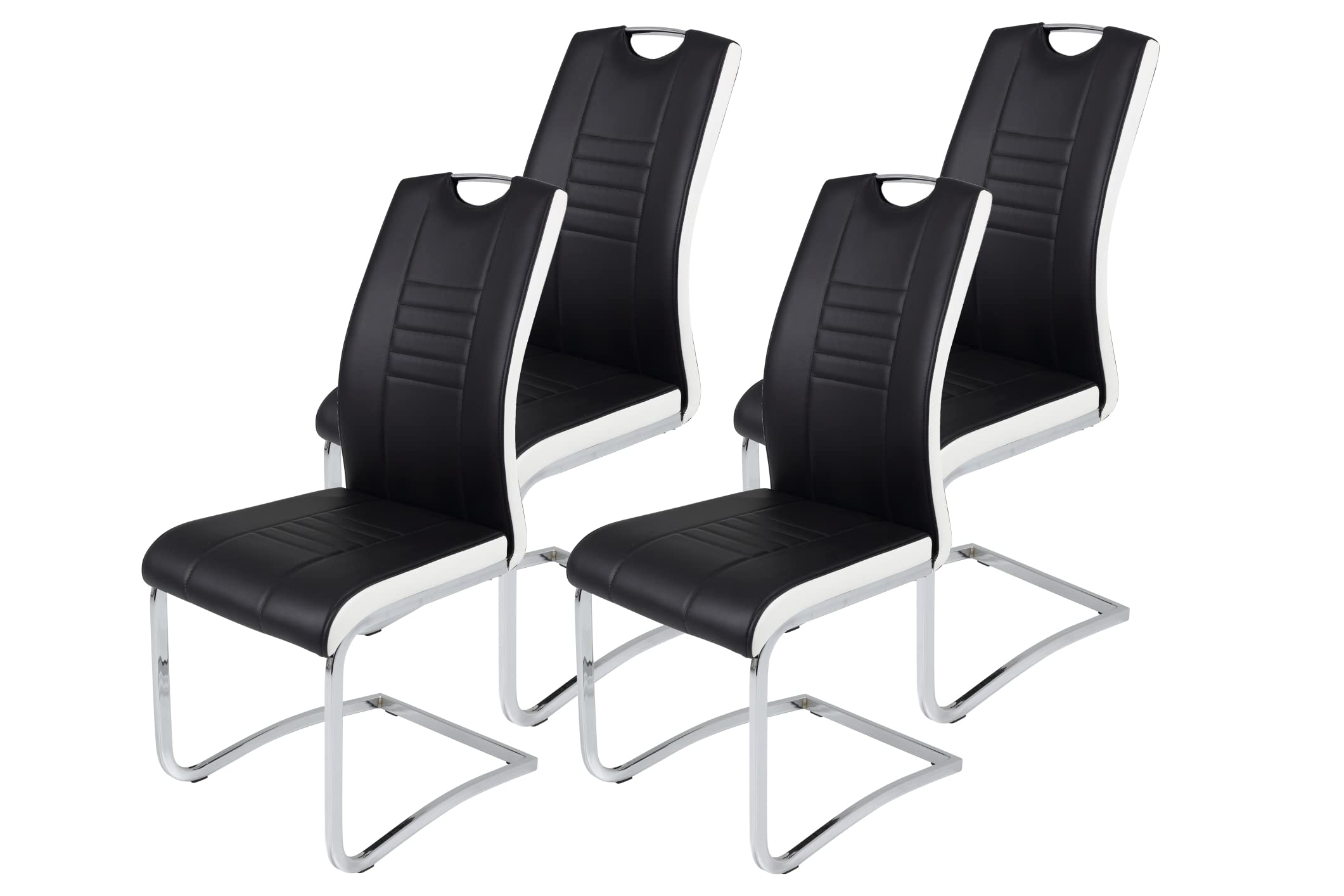 Hela Tische, 4er Set Schwingstuhl Tabea, Kunstleder Schwarz-Weiß, Griffloch, Metallgestell Chrom, 43 x 61 x 99 cm