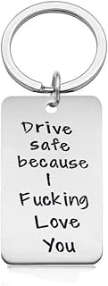 Weiy Driver Keychain Drive Safe Because I Fucking Love You Rectangle Keyring for Boyfriend Couple Husband Dad,silver 1