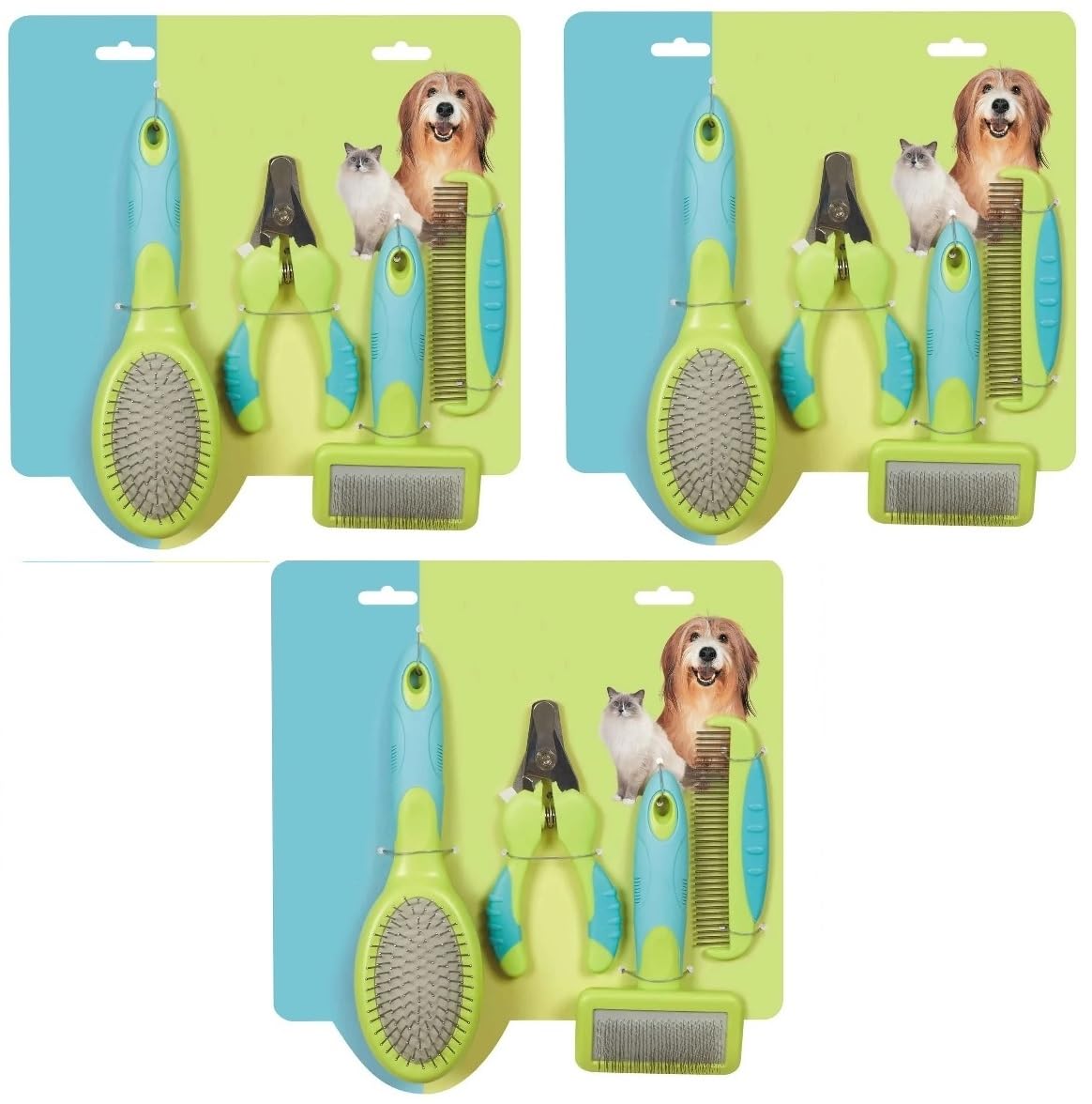 Dog and Cat 4 piece Home Grooming Kits Slicker Rotating Pin Brush Comb Nail Trimmer Choose Quantity (1 Kit)