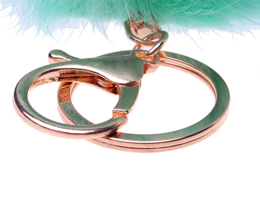 Leegoal Novelty Rabbit Fur Ball Charm Key Chain for Car Key Ring or Bag ,Mint Green