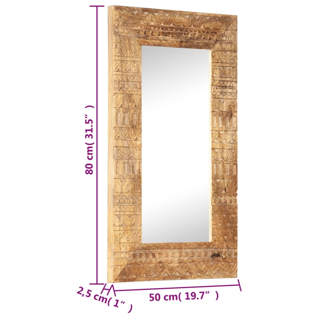 Ręcznie rzeźbione lustro ścienne 80 x 50 x 2,5 cm z litego drewna mango, dekoracyjne lustro drewniane z unikalnym rysunkiem słojów i ręcznie rzeźbionym wzorem, trwałe i wytrzymałe