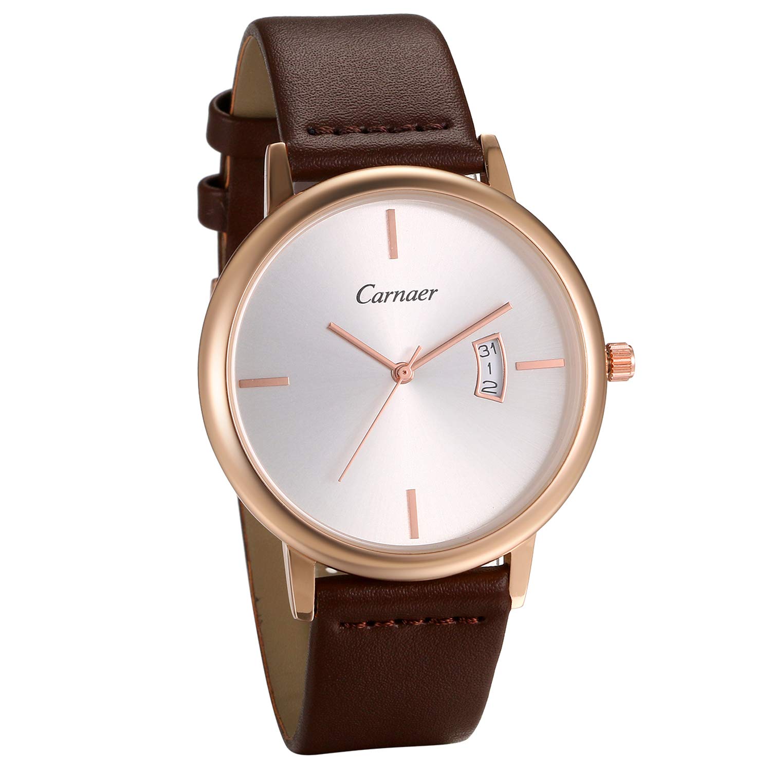 JewelryWe Reloj de pulsera para hombre Correa de cuero para mujer Fecha elección de color