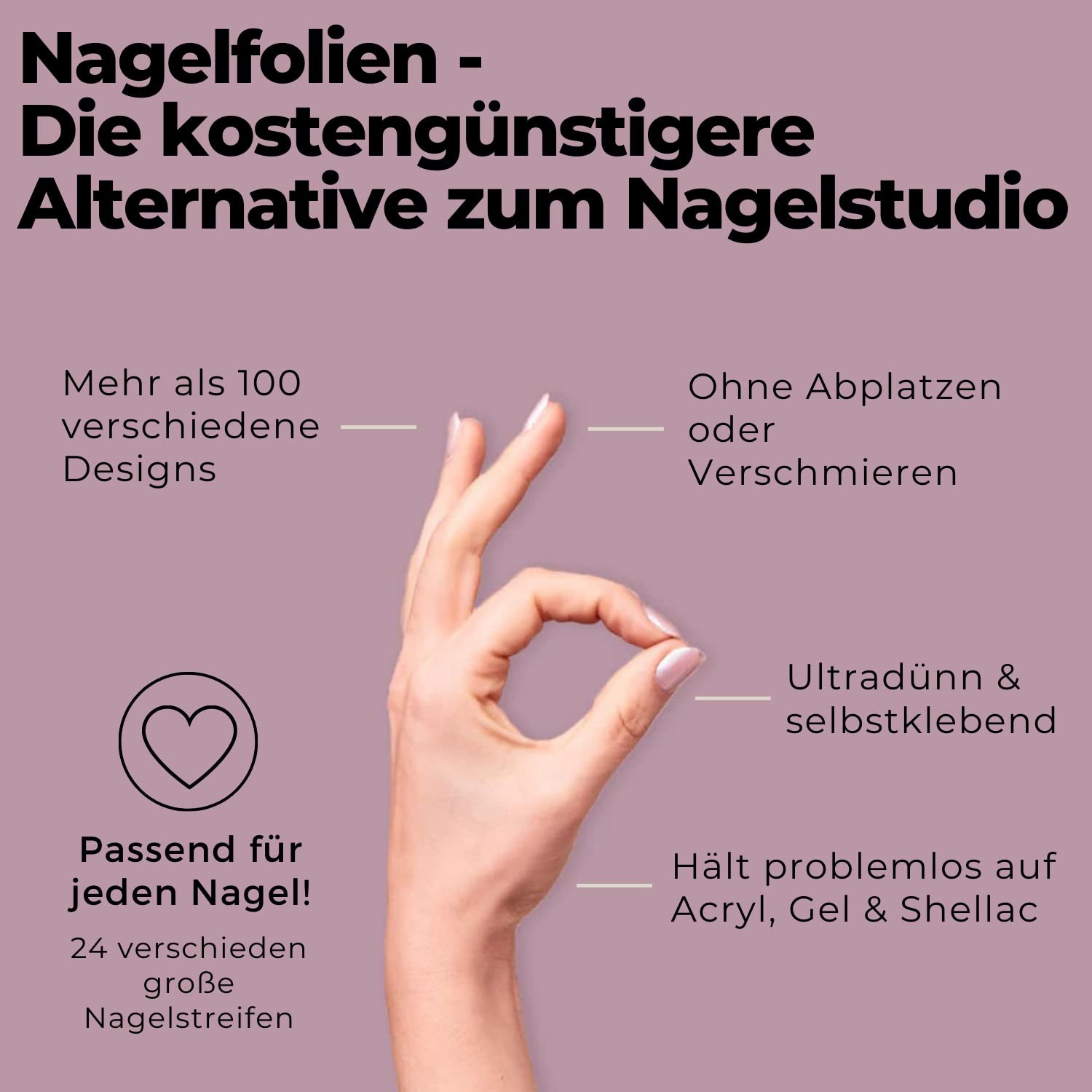 Miss Sophie Pellicola per unghie - "Pink Perfection", Tinta unita, Rosa, Nail Wraps -24 pellicole per unghie autoadesive ultrasottili a lunga durata