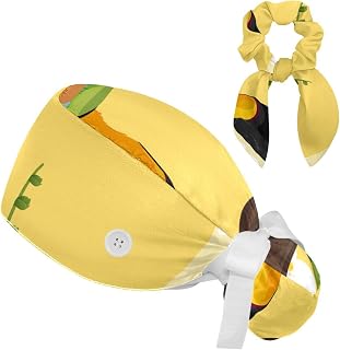 FVQL 2 Pieces Surgical Cap for Long Hair Scrub Cap with Hairband Nurse Cap, Toucan Bird Cartoon