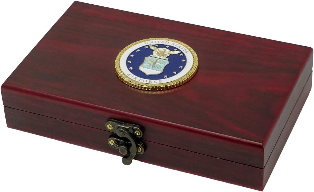 Military Gift Shop US Air Force Playing Cards & Dice in Keepsake Box - USAF Rank Insignia Cards - Air Force Gifts | Disabled Vet Owned Business | Air Force Card Set
