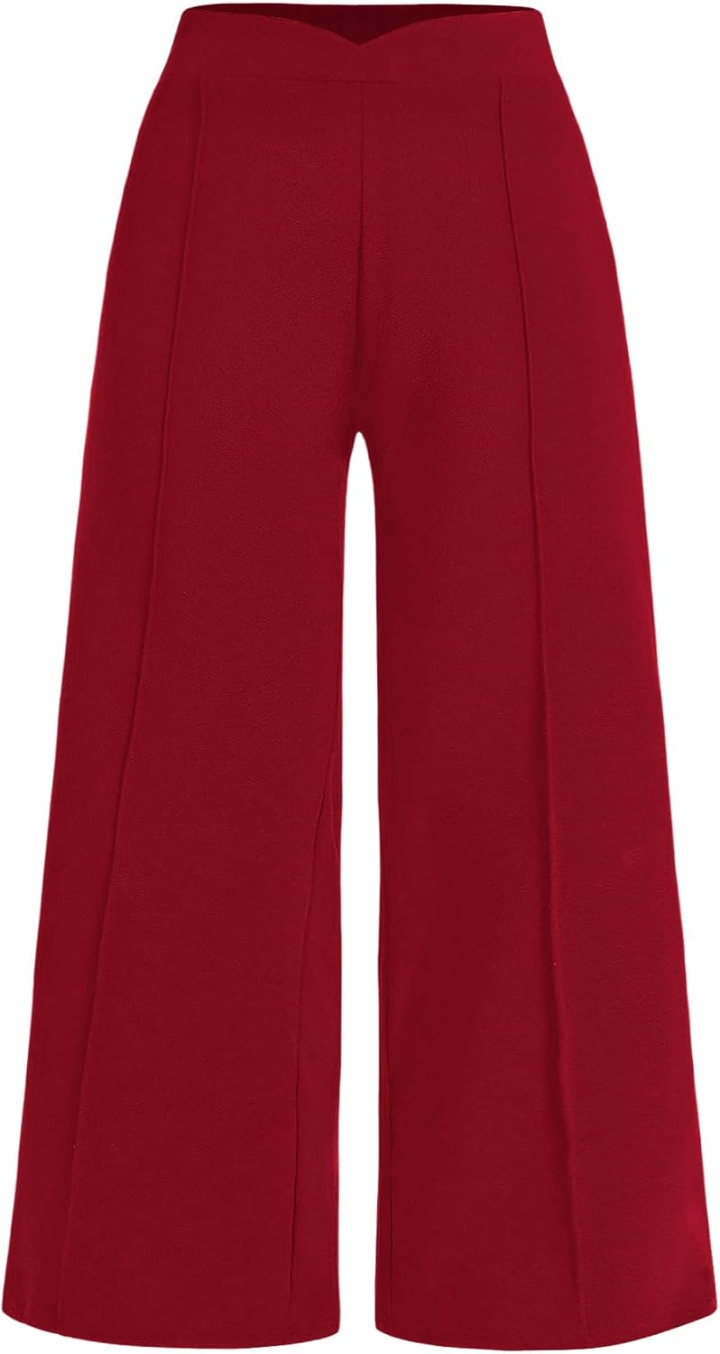 Women's Plus Size Pants Wide Leg High Elastic Waist Loose Fit Elegant Dress Pants