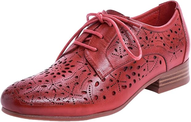 Mona flying Womens Leather Perforated Lace-up Oxfords Brogue Derby Shoes