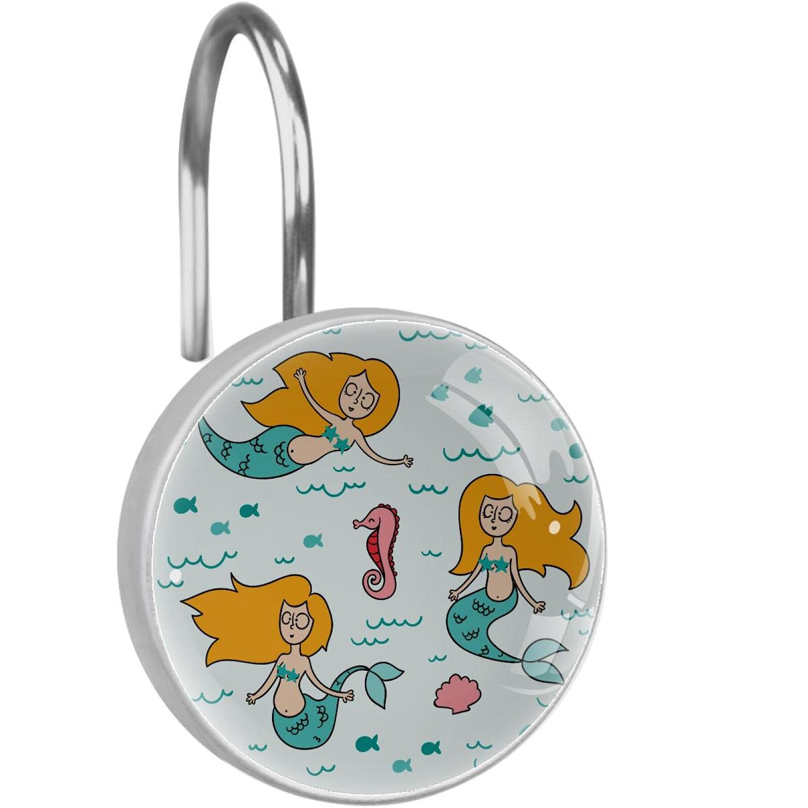 Crochets pour rideau de douche inox mer et océan - Lot de 12