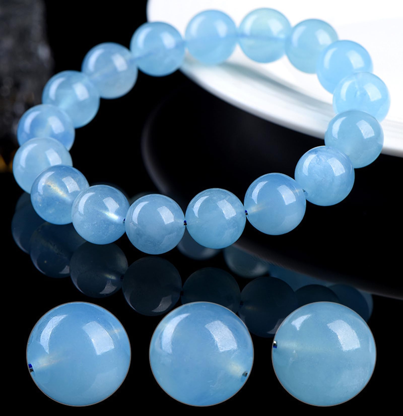 Pulseras con Cuentas Crystal Vibe para Mujeres y Hombres - Pulseras de Cristal con Piedras Preciosas Naturales - Tamaño elástico Ajustable,7~7.8mm