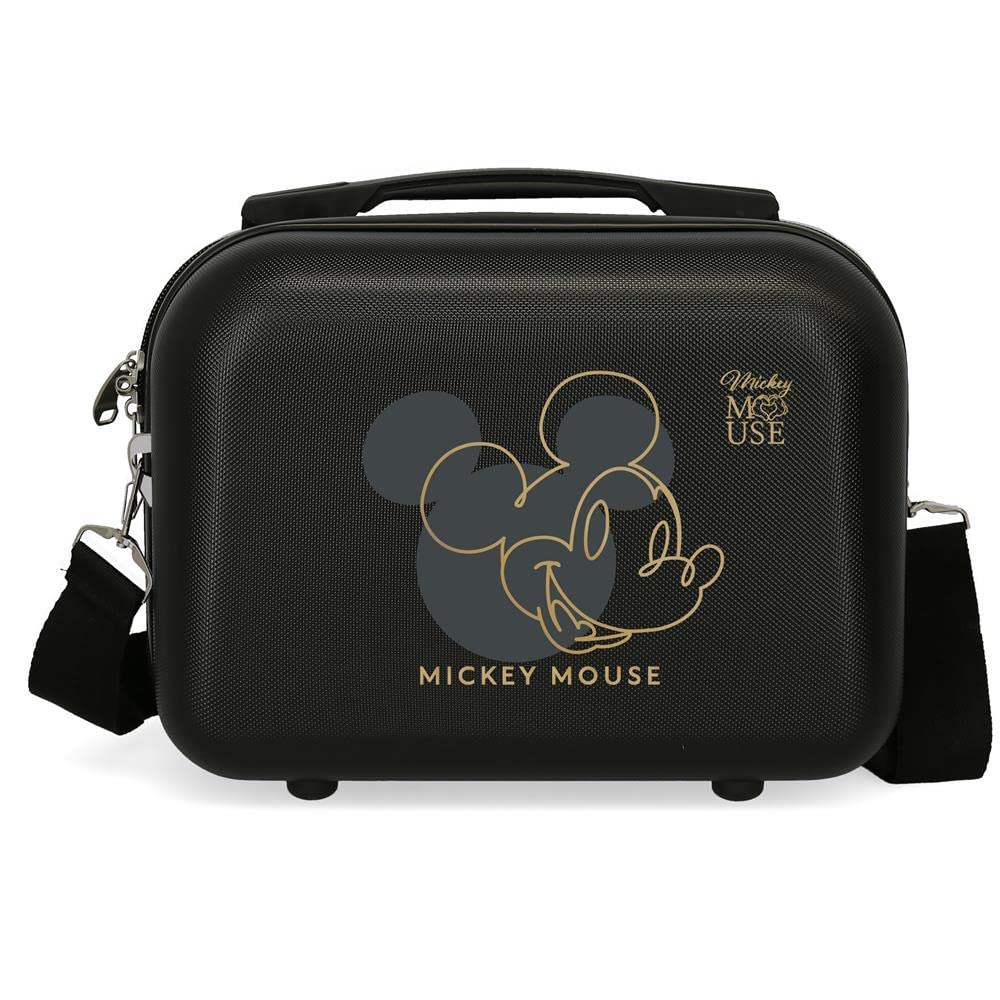 Joumma Bags - Valigia da cabina Disney Topolino Outline, realizzata in ABS, materiale resistente e leggero, quattro ruote doppie girevoli multidirezionali, chiusura a combinazione laterale, Nero