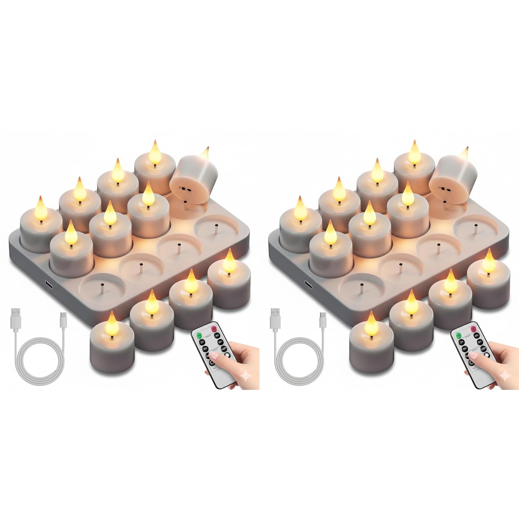 Bougies chauffe-plat rechargeables LED x24 avec effet scintillant pour décoration