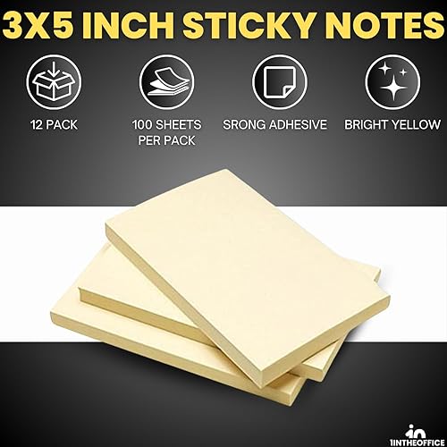 Miniatura 2 de 1InTheOffice Notas adhesivas grandes de 3 x 5, notas adhesivas transparentes, amarillas, 100 hojas, 12 unidades