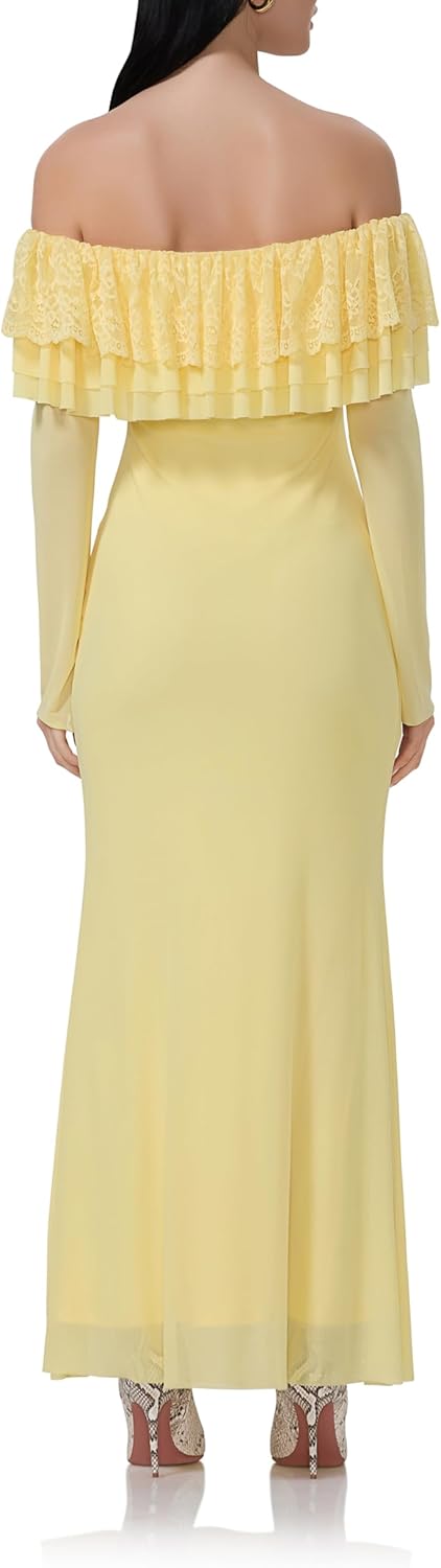 AFRM Womens Betty Off-Shoulder Long Sleeve Lace Ruffle Maxi Bodycon Dress - Image 5