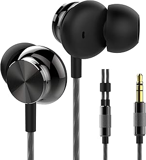 Betron BS10 Earphones Wired in Ear Earbud Headphones Strong Bass Noise Isolating Ear Buds 3.5mm Jack Tangle-Free Cord Compatible with Tablet Laptop iPhone iPad Smartphones (Black)