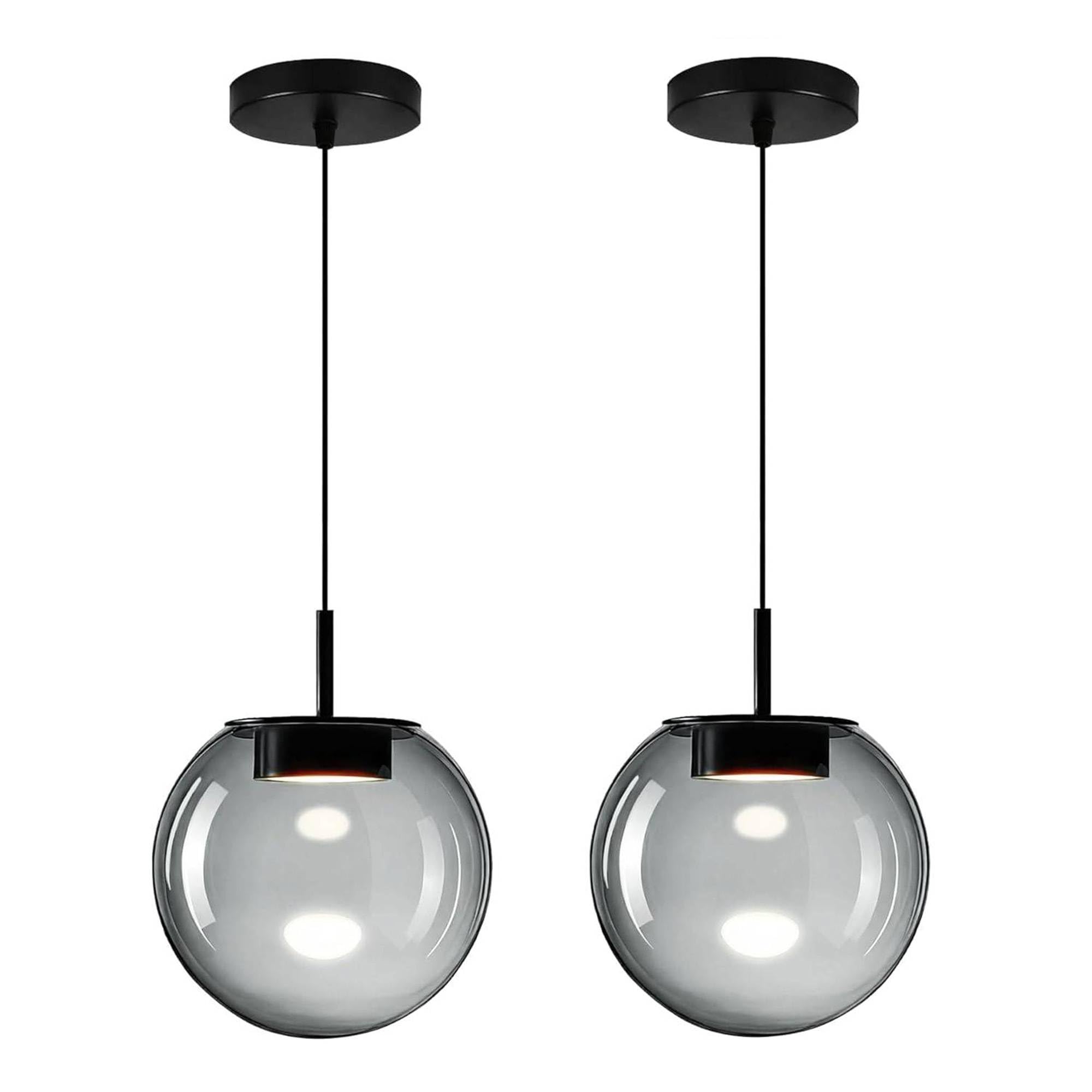 Bravsekai Advanced Smoke Glass Pendant Light, Built-in LED Panel for Ultra-Even, Glare-Free Lighting, Modern Design and Stylist Fixture for Kitchen Island, Dining Table and Bedside (20cm, 2-Pack) — image 1