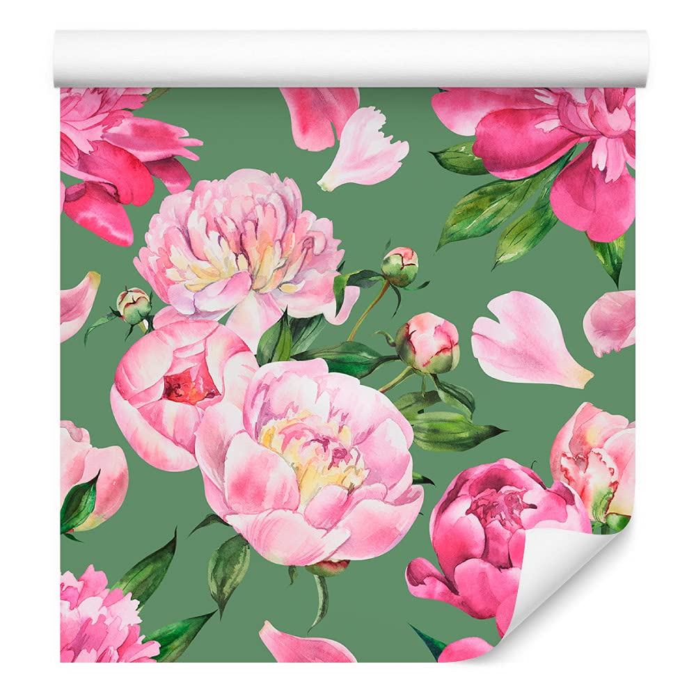 Muralo Tapeta 10 m, rolka flizeliny, piwonie, kwiaty, liście, natura, rośliny, łodygi, tapeta z włókniny, 1000 x 53 cm, tapeta ścienna, do salonu, sypialni, nowoczesna dekoracja ścienna