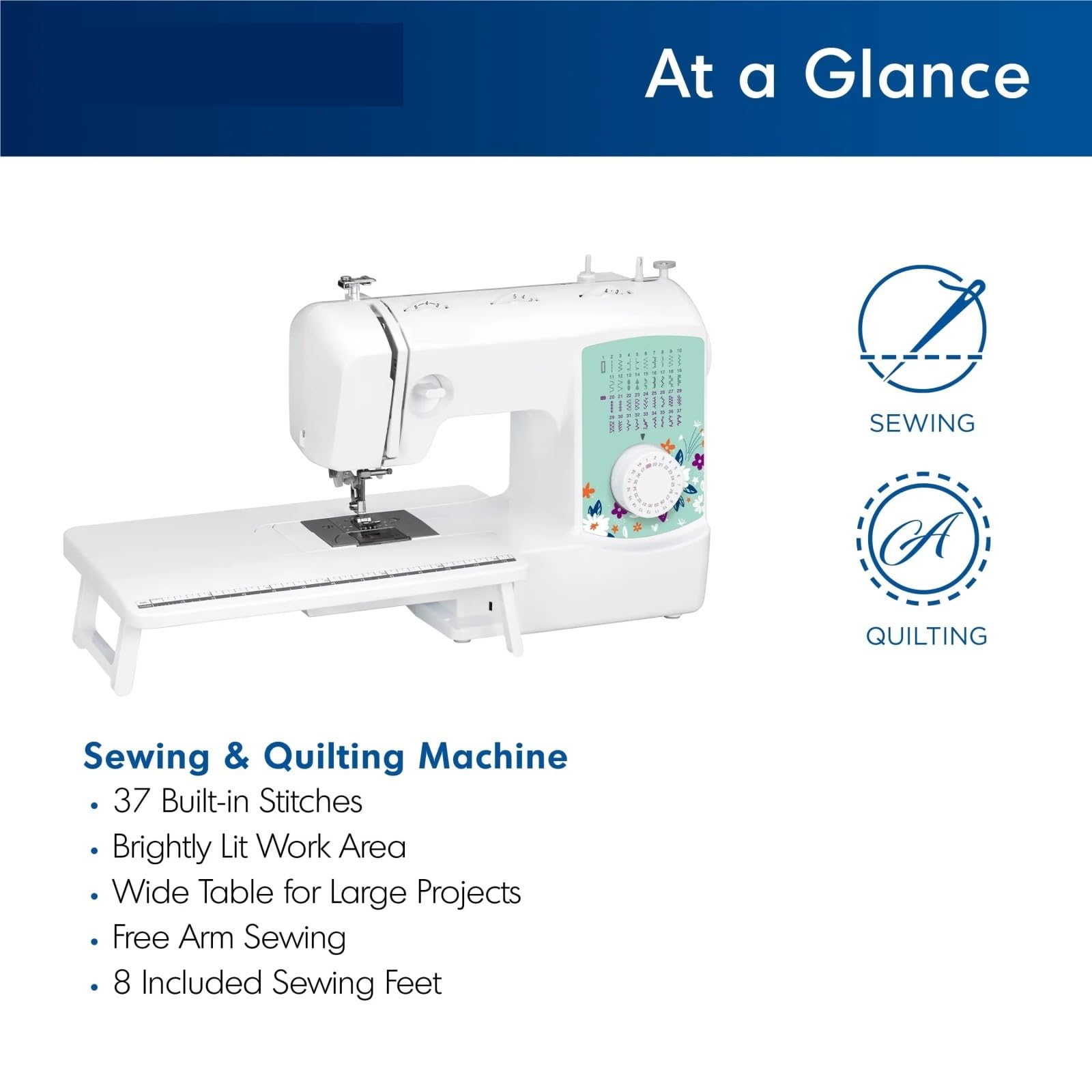 Máquina de Coser, máquina de Coser y acolchar con Puntadas integradas y Mesa Ancha para Decorar y acolchar Puntadas y un selector de Costuras Sencillo.