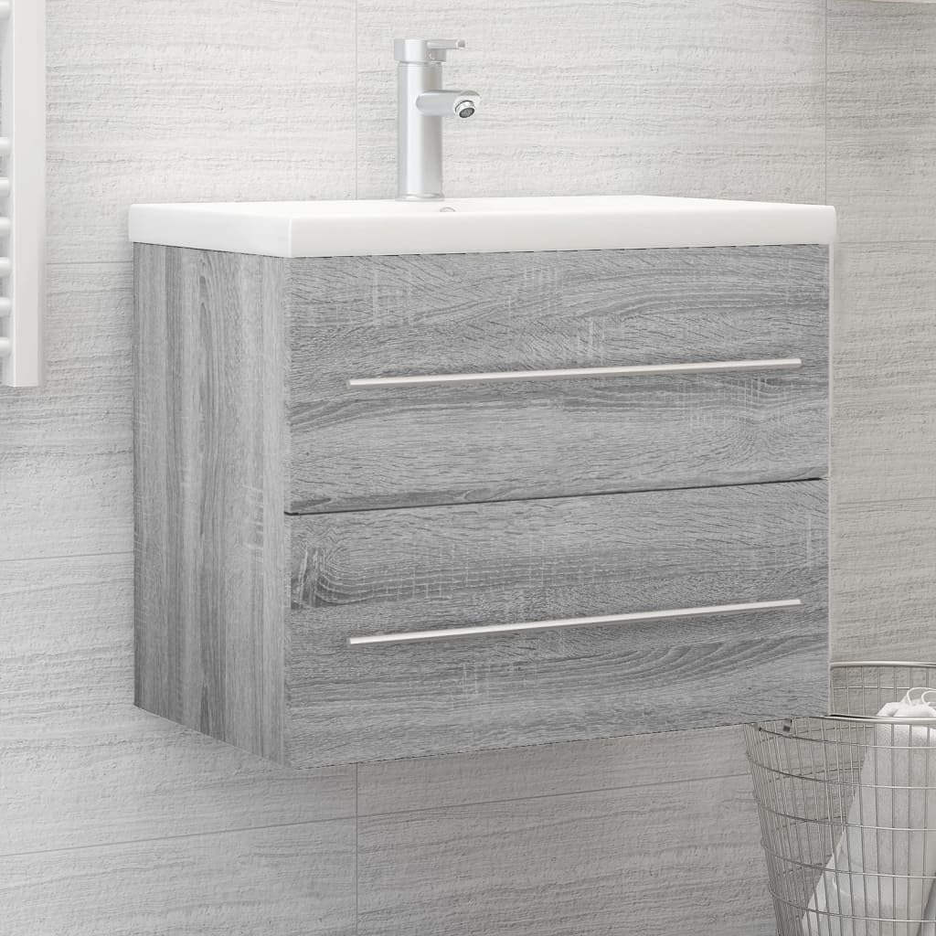 Mobile sottolavabo grigio sonoma in legno 60 x 38,5 x 48 cm con cassetto e molto spazio per mobili da bagno, salvaspazio e adatto per montaggio a parete