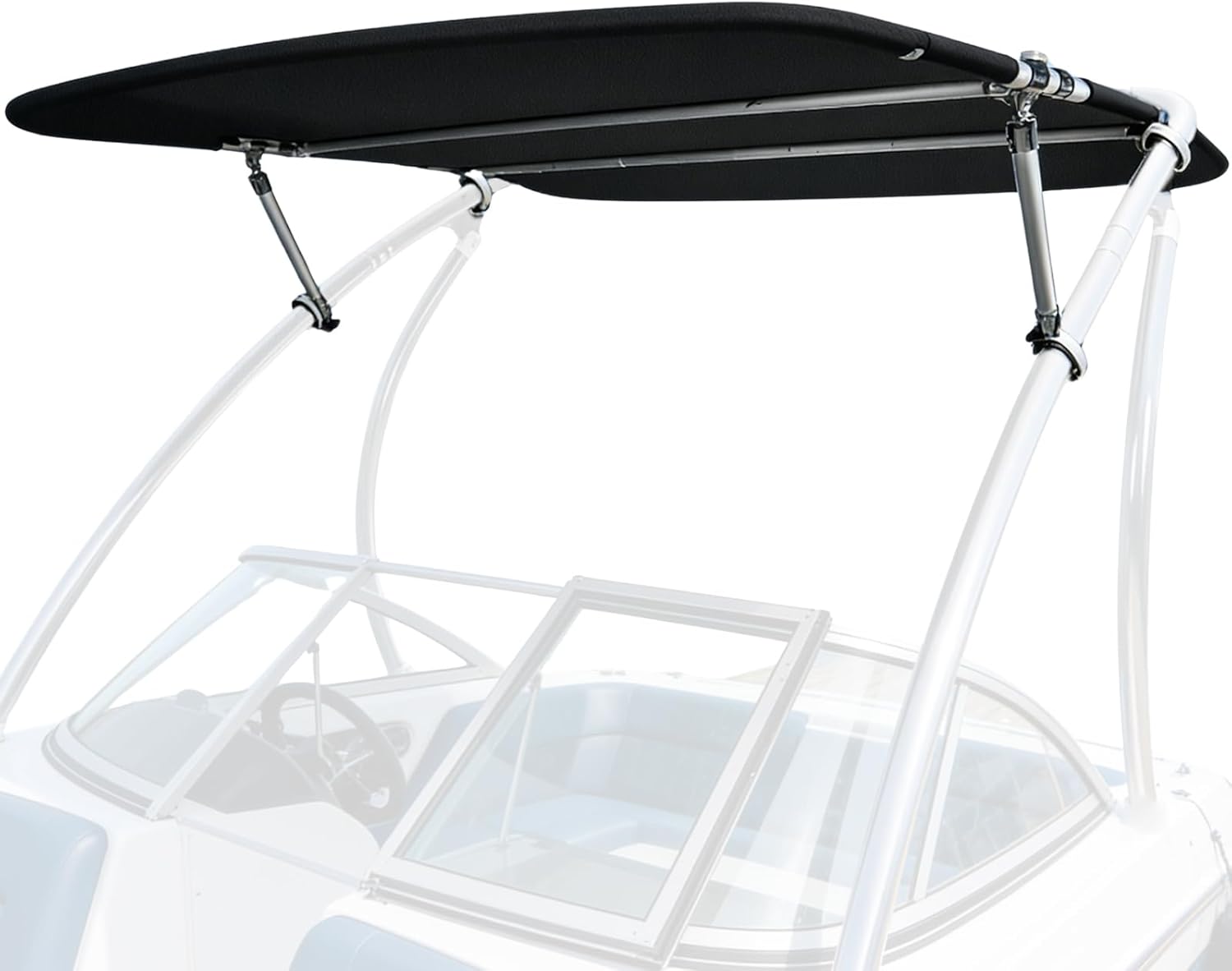 Universal Wakeboard Tower Boat Bimini Top, 600D Bimini Top Canvas with 1" Aluminum Alloy Frame & Clamps for Most 2-2.5” Tube Wake Towers on Bass Boats, Jon Boats, Pontoons & More, 60" L x 52” W