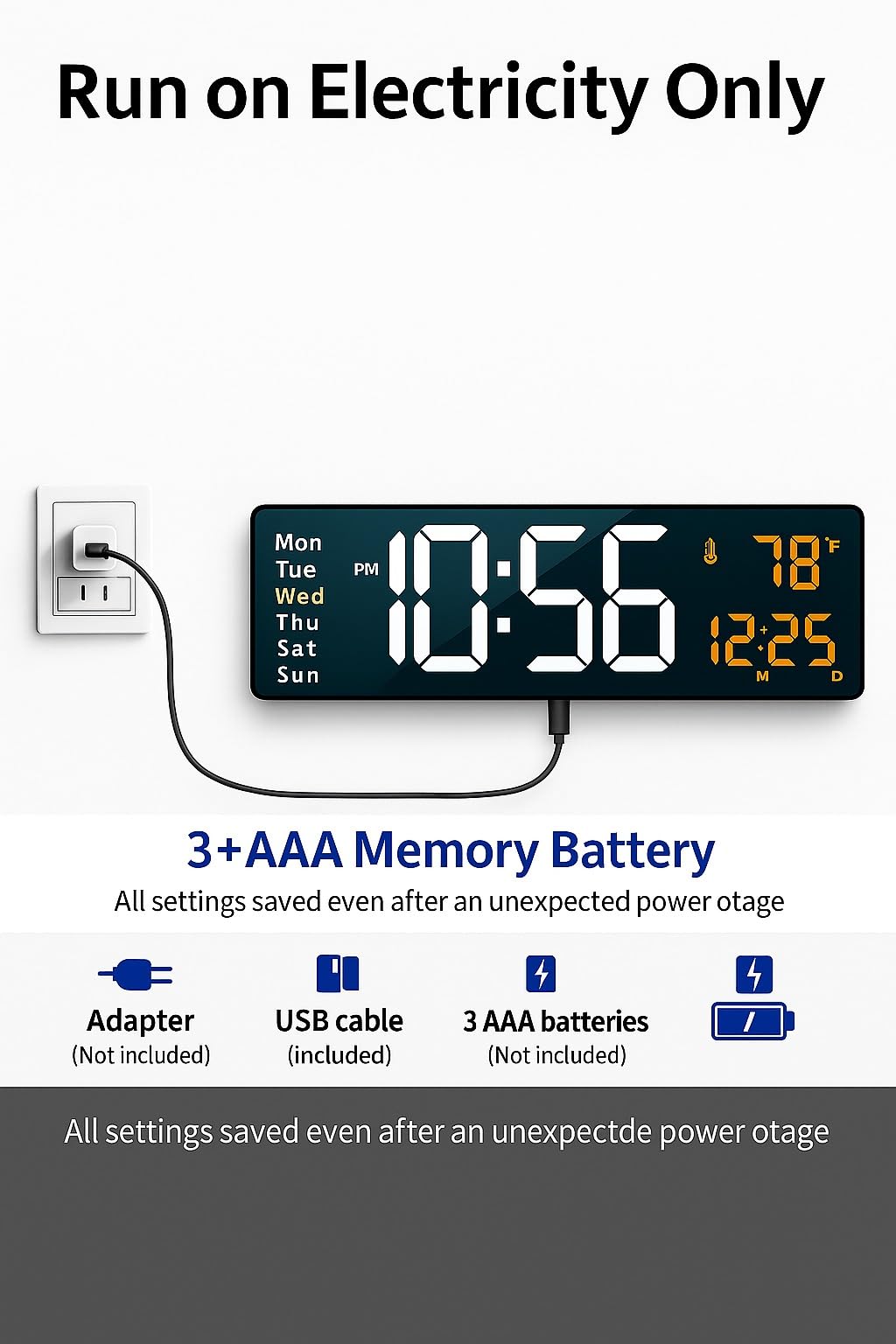 CBK 16.2-Inch Digital Alarm Wall Clock Table Clock Large LED Display with Remote Control, Auto Dimmer with Date Week and Temperature for Home Office Bedroom Living Room Home Décor (1 Year Warranty) 1