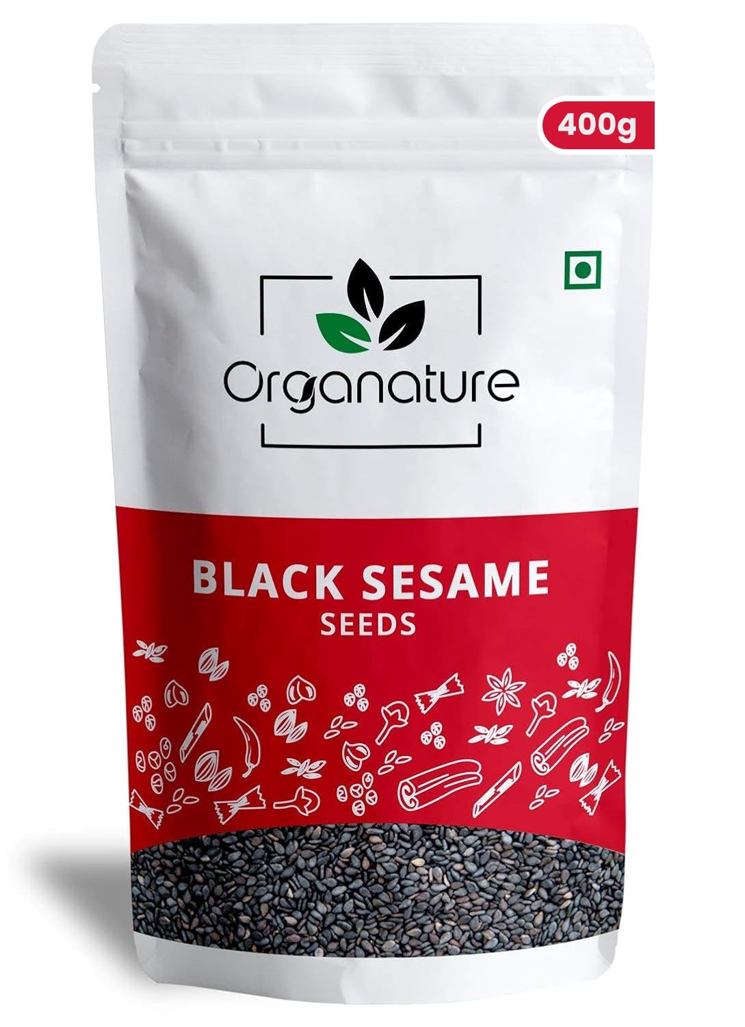 Organature Black Sesame Seeds for Eating 400gm - Whole Fresh and Natural Unhulled Kale/Black Til Seed for Weight Management, Indian Spice (Pack of 1)
