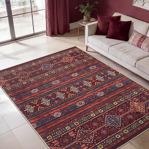 Keen Home Design 5x7 Rug - Machine Washable Area Rug with Non-Slip Backing, Ideal for Living Room, Dining Room, Bedroom - Vintage, Easy Clean, Durable, Low Pile Rug - (5' x 7')
