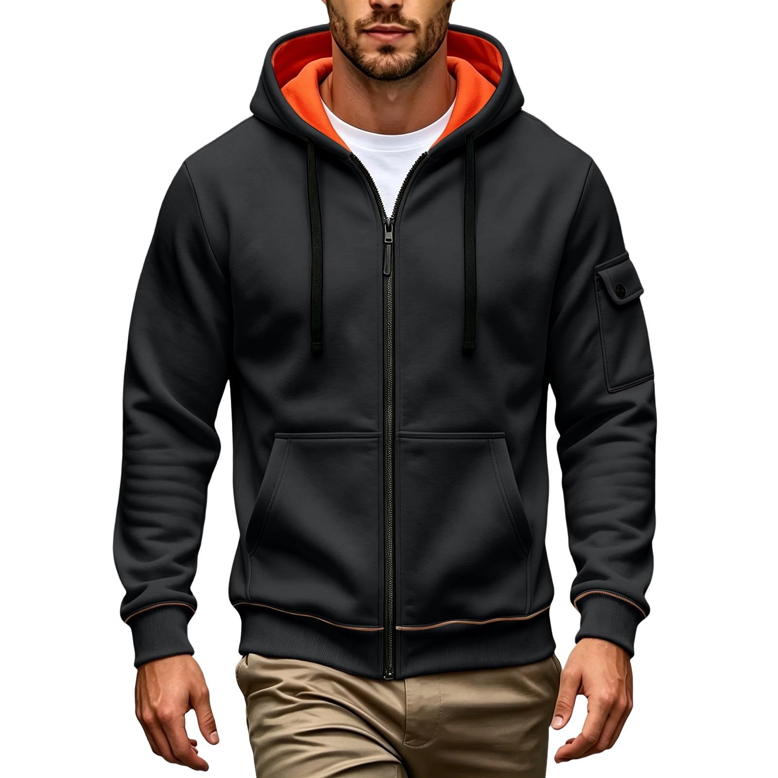 Generisch Zip Hoodie Herren Winter Pullover Herren mit Kapuze Streetwear