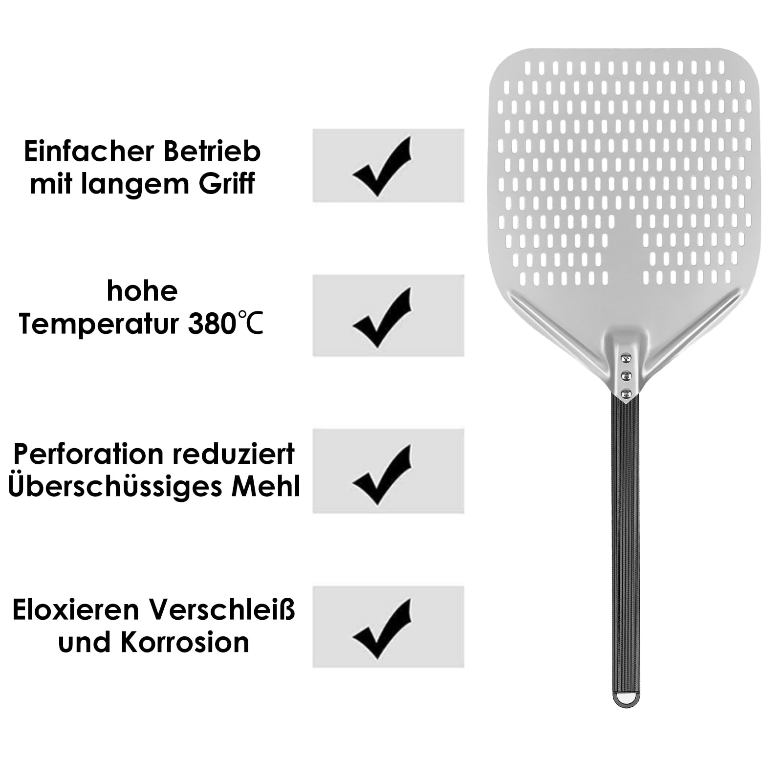 Pala Per Pizza In Alluminio Anodizzato 12 Pollici - Superficie Perforata, Manico Antiscottatura Rimovibile