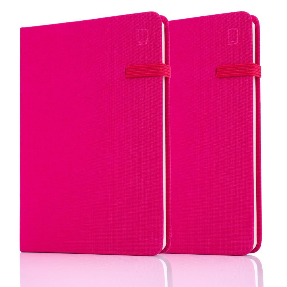 Railex Modena Linen Journal A5 Notebook - PACK OF 2 - RASPBERRY FIZZ Dotted Notebook, To Do List Diary with Pocket, Gratitude Journal, Pocket Note Book, Journals for Women & Men