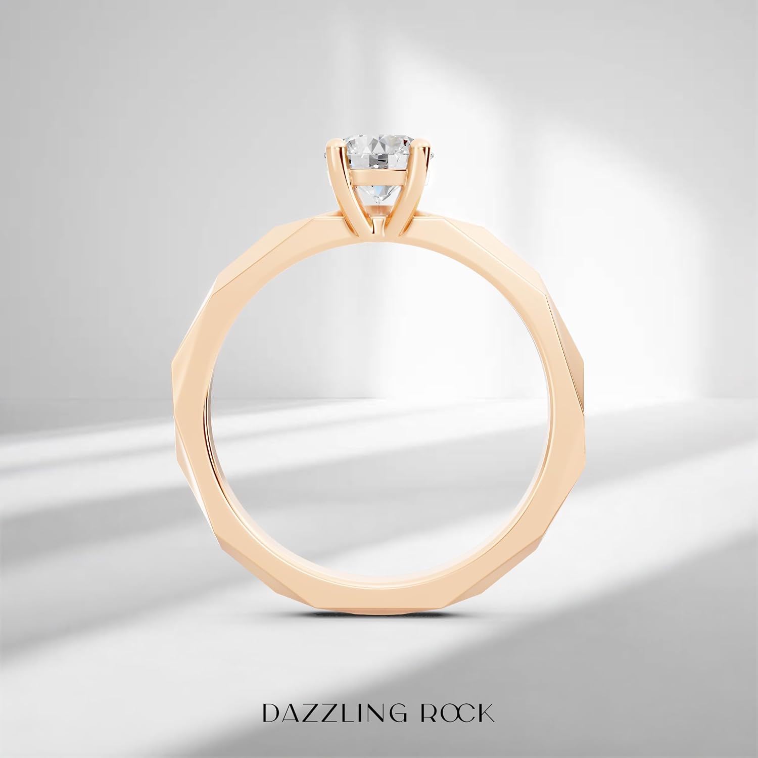 0.50 Carat Solitaire Round Lab Grown White Diamond Textured Shank Engagement Ring for Women in 14K Solid Gold