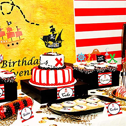 31 Pieces Pirate Ship Happy Birthday Cake Topper And Pirate Themed Cupcake Toppers Set For Kids Nautical Sailing Treasure Themed Birthday Party Decorations Supplies #TOP5