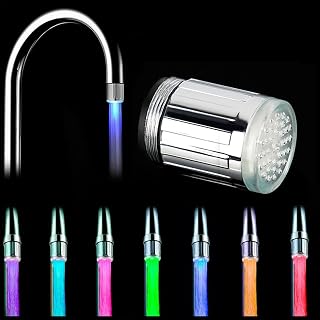 TROONZ Luz de grifo LED,Grifo de baño LED - Luces LED para grifo de agua de cocina que cambian de 7 colores - Grifo ahorrador con adaptador de cabezal rociador, luces de fregadero prueba de fugas