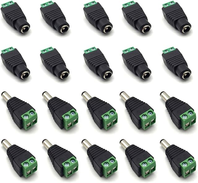 FUJIE 10 pairs 12V Male & Female Jack Connector Plug Adapter DC Power Connector CCTV Adaptors Plug 5.5x2.1mm for CCTV Camera