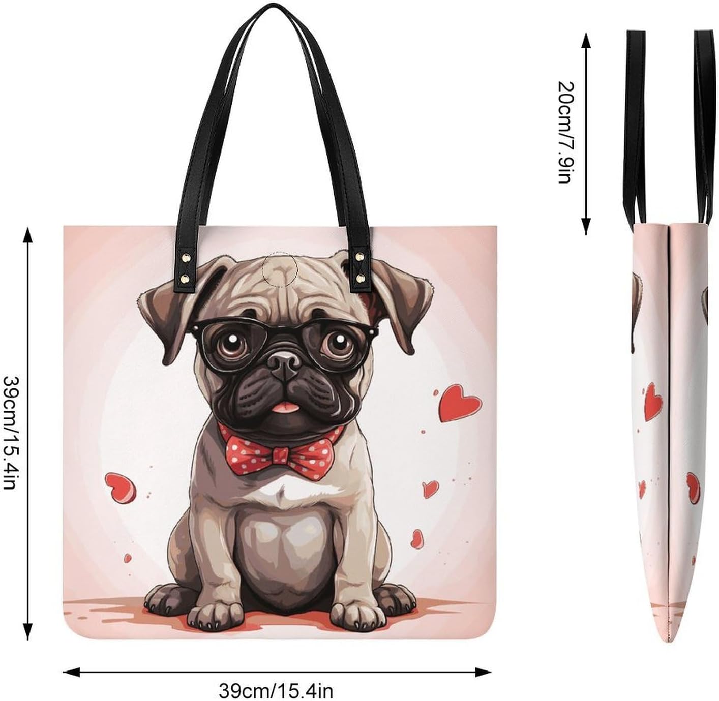 Cute Pug Puppy Handbags Large Capacity, Tote Bag Stylish Slouchy, Shoulder Bags for Work Beach Travel And Shopping Grocery.