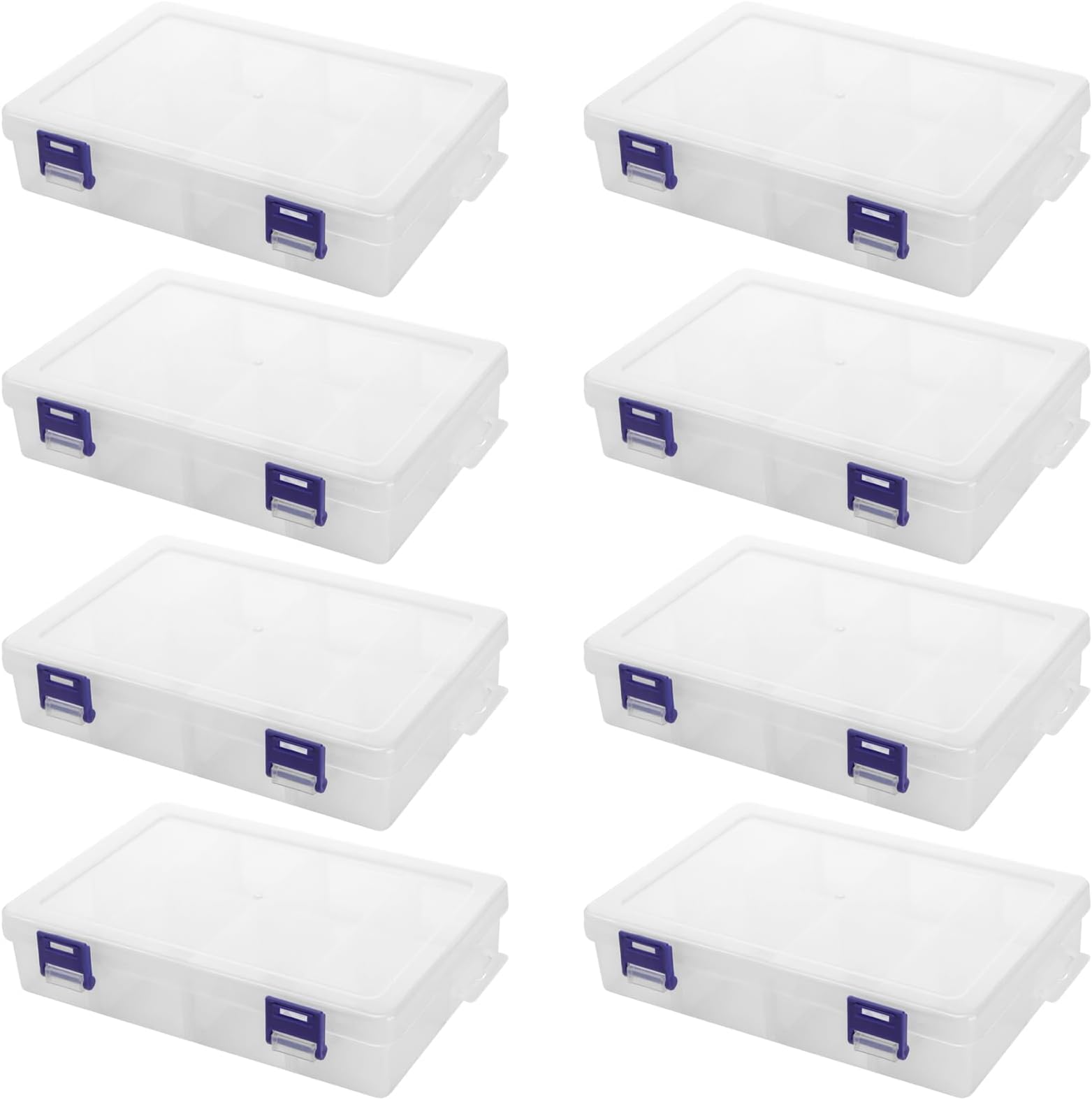8 PCS 8 Grids Plastic Storage Box, Clear Jewelry Organizer Box with Adjustable Dividers for Snack Beads Earring Small Accessories, 7.28x5.31x1.73 Inch