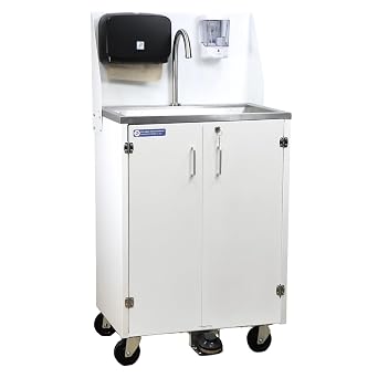 Portable Sink Hand Washing Station with Cabinet, Foot Pump Operated, White