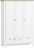 HOMCOM 3-Door White Armoire Wardrobe with Lockable Drawer, Hanging Rod, 3 Shelves & 2 Drawers - 69" Bedroom Storage Cabinet