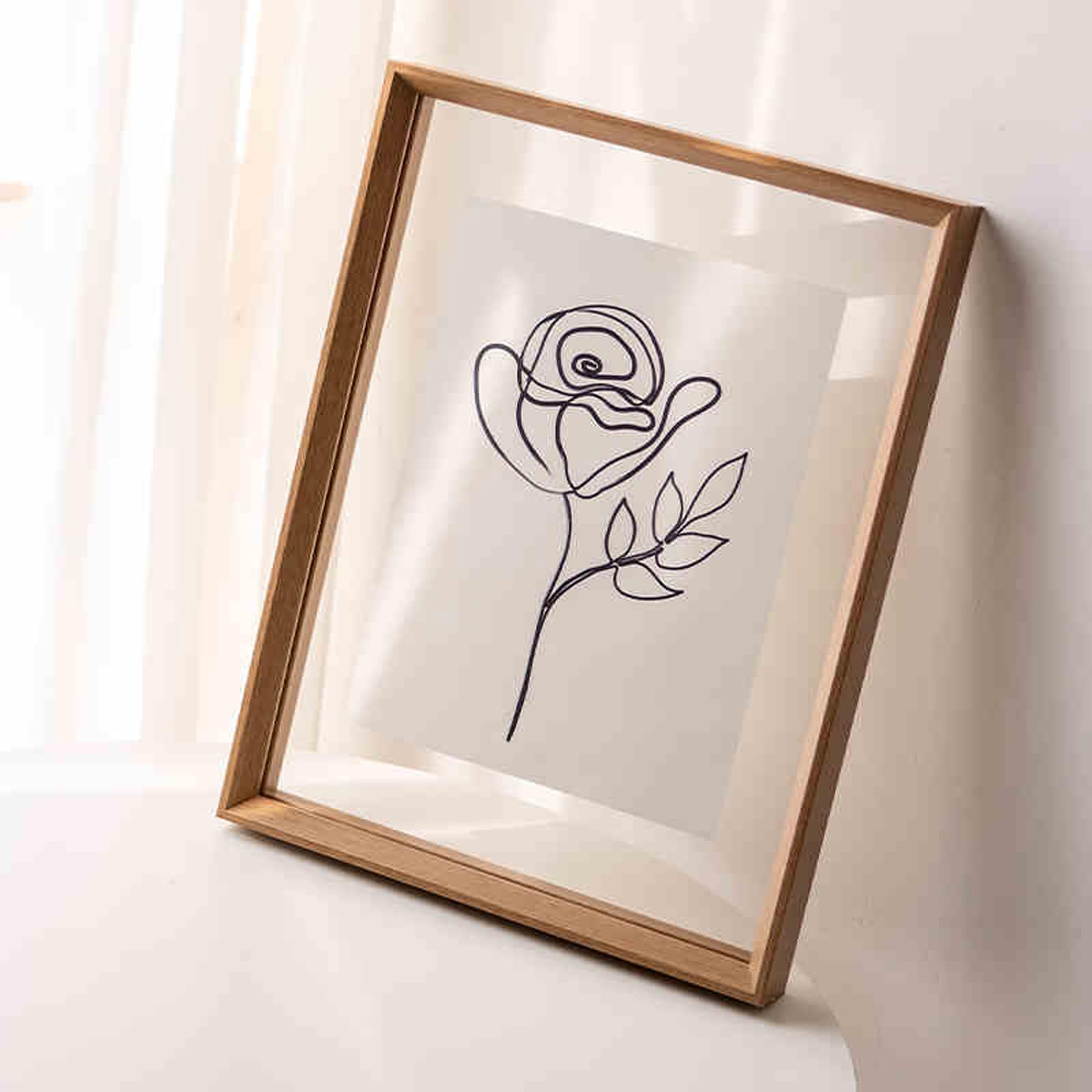 Double Sided Floating Photo Frame, Double Sided Floating Glass Plant Specimen Photo Frame Multicolor Multiple Sizes(Wood Grain Color,38 * 38cm)