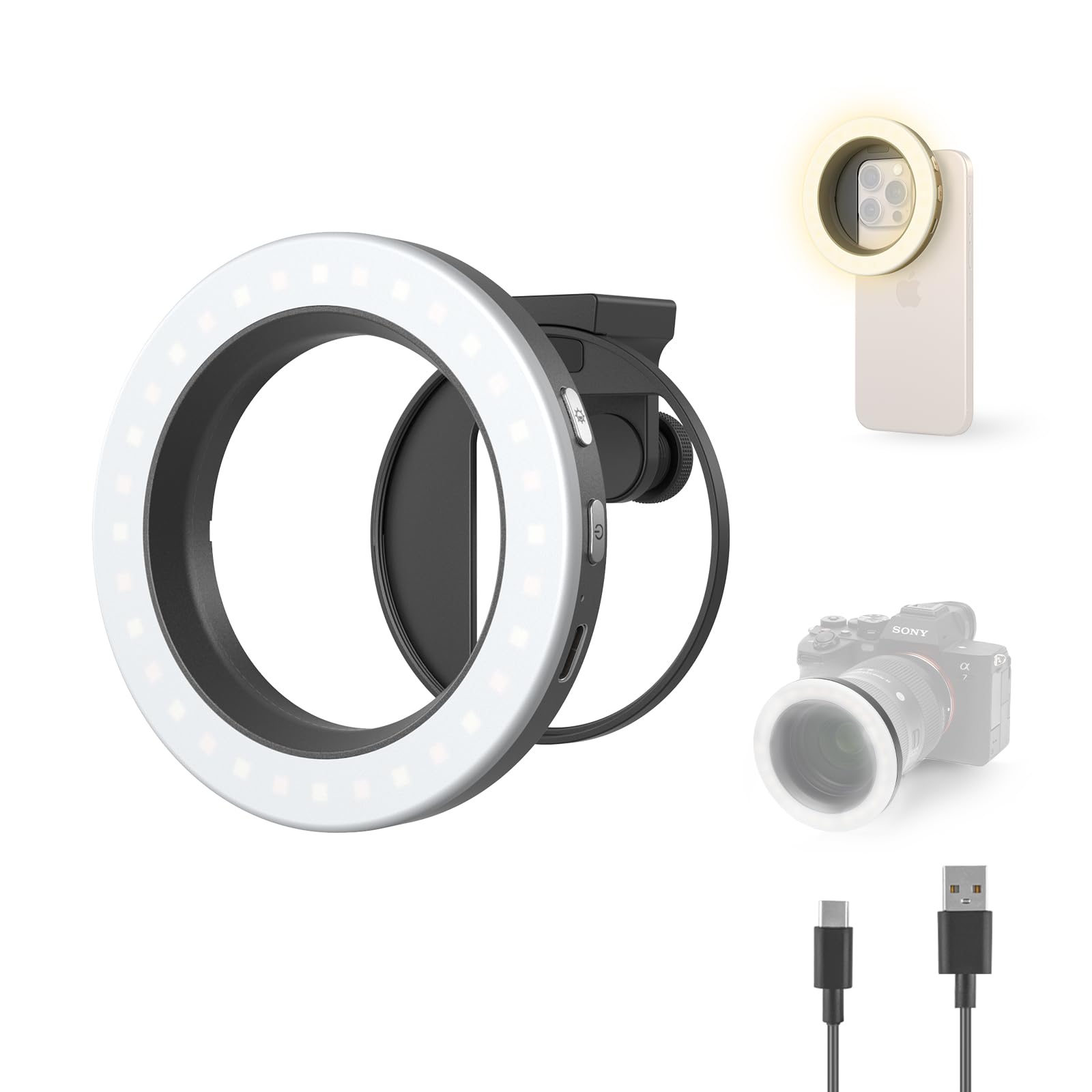 SMALLRIG Vibe P30 Ring LED Videoleuchte, kompaktes Bi Color Licht mit Hohem CRI ≥90, für 67mm Telefonhalterungen/Objektive, zur Inhaltserstellung, Universelles Gewinde Filteradapter-Kit - 5203