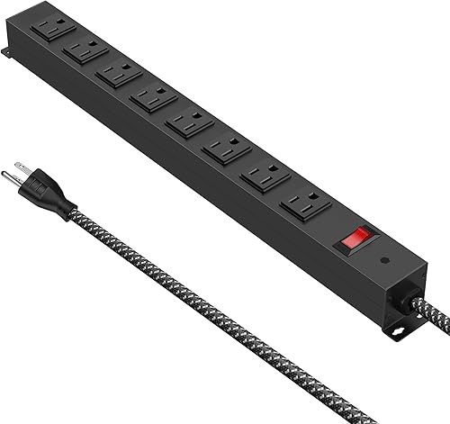 Regleta de alimentación de metal de 8 tomas protector de sobretensiones de ratón tira de alimentación resistente de 6 pies 14 AWG cable de extensión