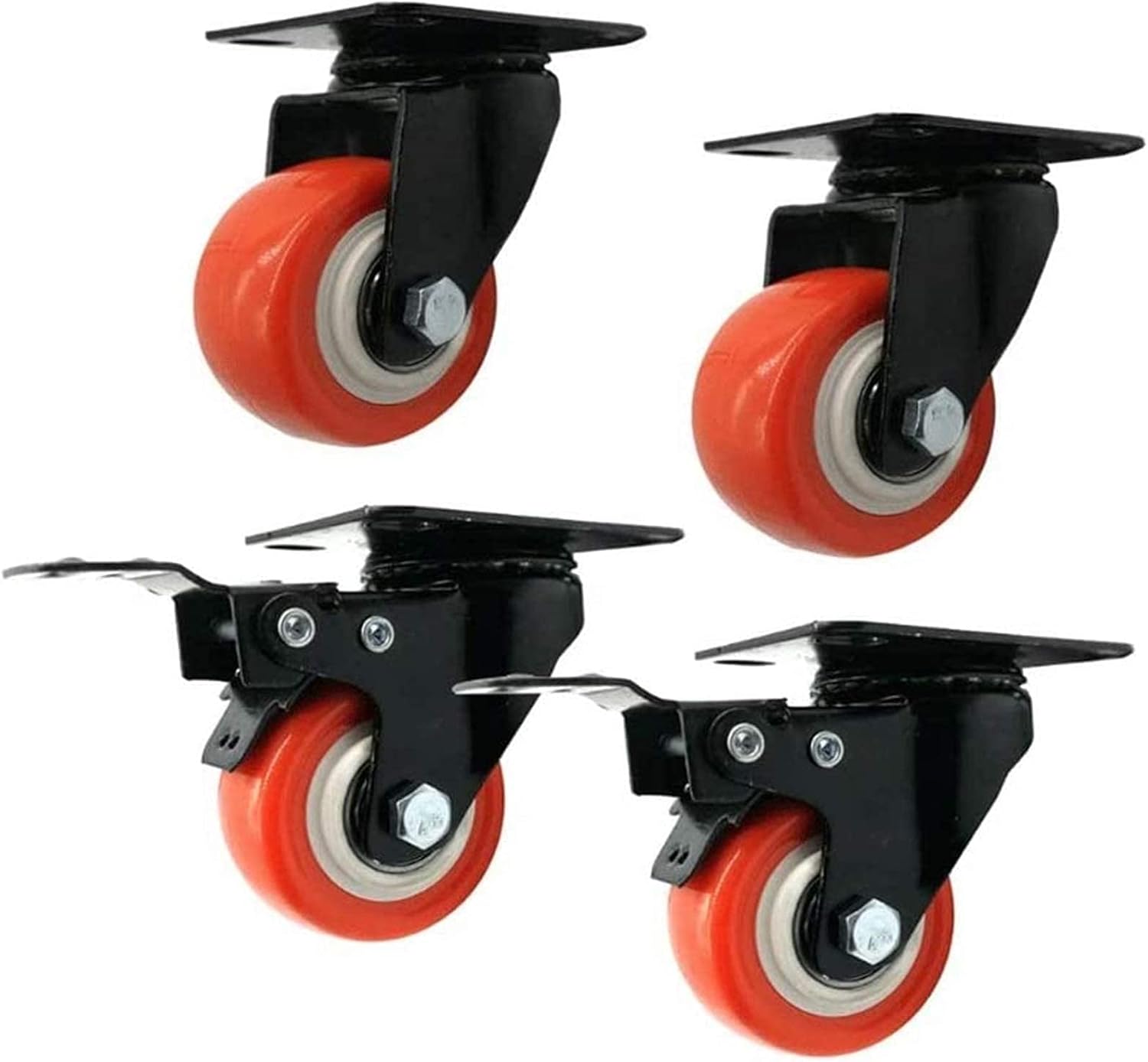 Casters for Moving Furniture 4 X Castor Wheels 40mm One 60KG Heavy Duty Casters Wheels Rubber Castors For Furniture Table Trolley Workbench Garage(with Brake) (Color A S